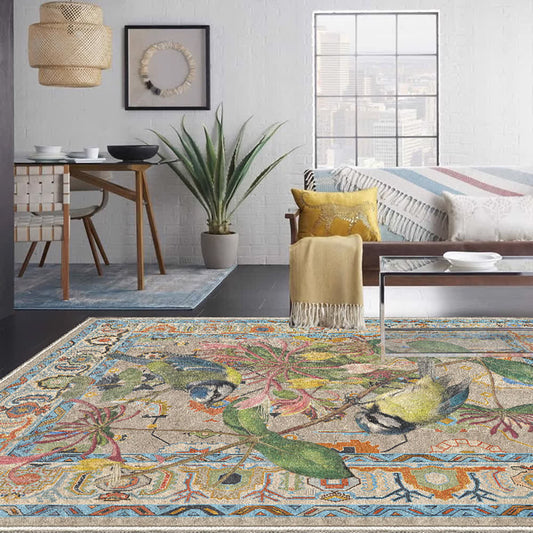 Tapis hydrofuge et lavable avec motif de fleurs et d'oiseaux