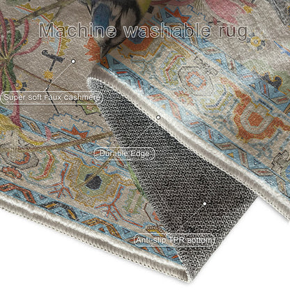 Tapis hydrofuge et lavable avec motif de fleurs et d'oiseaux