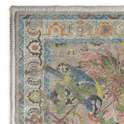 Tapis hydrofuge et lavable avec motif de fleurs et d'oiseaux