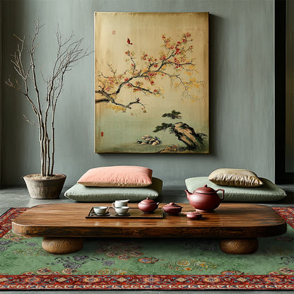 Tapis antidérapant lavable à motif floral vintage