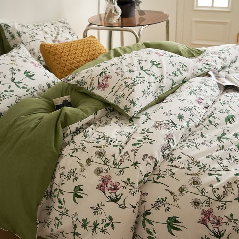 Parure de lit en coton avec branches florales (4 pièces)