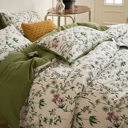 Parure de lit en coton avec branches florales (4 pièces)