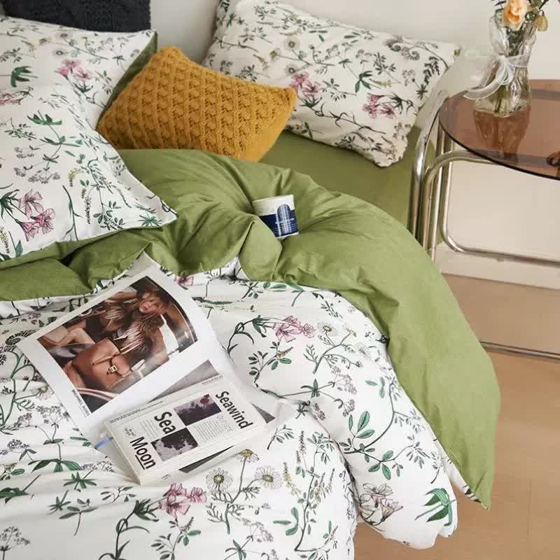 Parure de lit en coton avec branches florales (4 pièces)