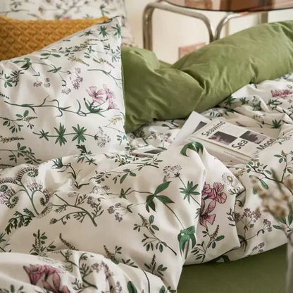 Parure de lit en coton avec branches florales (4 pièces)