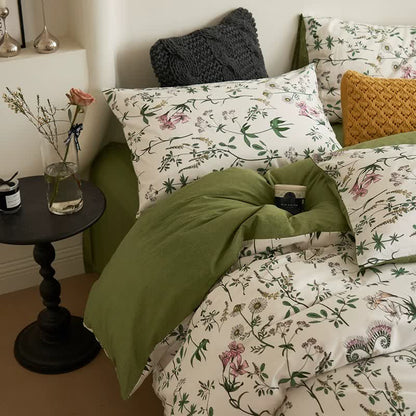 Parure de lit en coton avec branches florales (4 pièces)