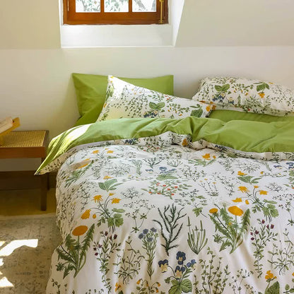 Parure de lit en coton avec branches florales (4 pièces)