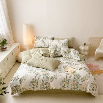 Parure de lit en coton à imprimé botanique frais (4 pièces)