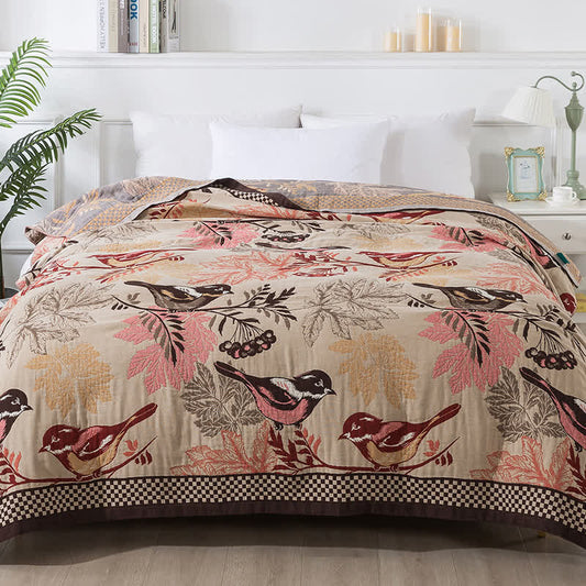 Couette quatre couches en coton jacquard « Rural Bird »