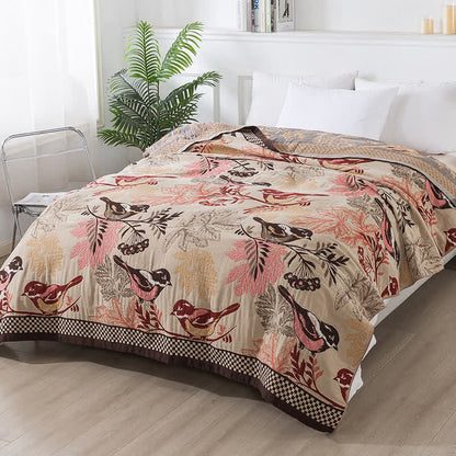 Couette quatre couches en coton jacquard « Rural Bird »