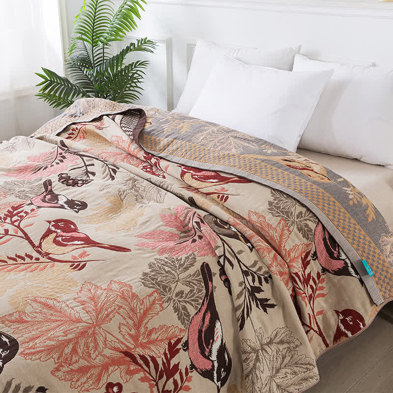 Couette quatre couches en coton jacquard « Rural Bird »