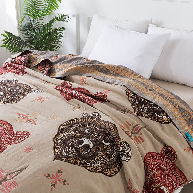Couette en gaze de coton à motif tête d'ours vintage