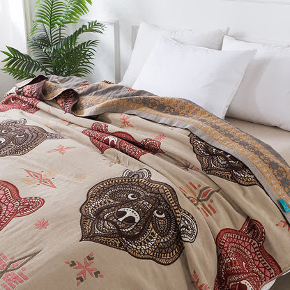Couette en gaze de coton à motif tête d'ours vintage