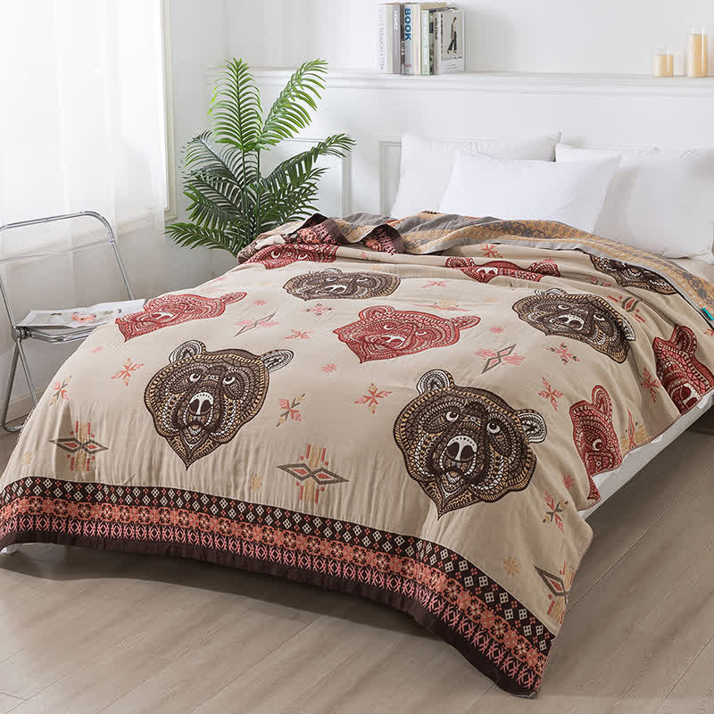 Couette en gaze de coton à motif tête d'ours vintage