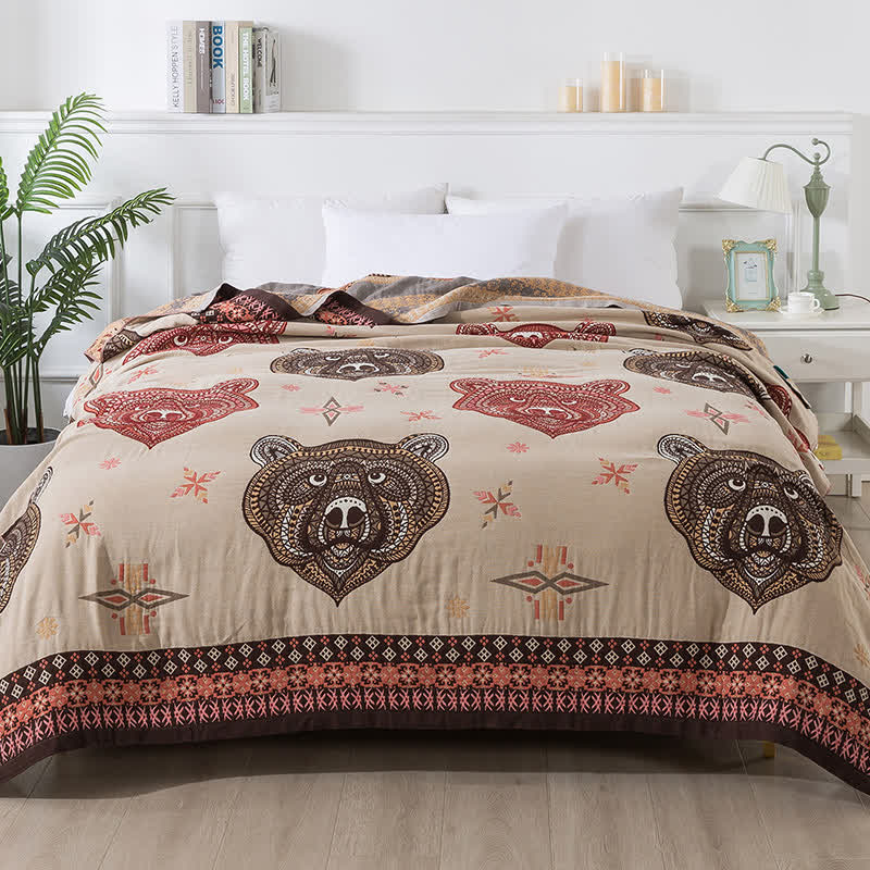 Couette en gaze de coton à motif tête d'ours vintage