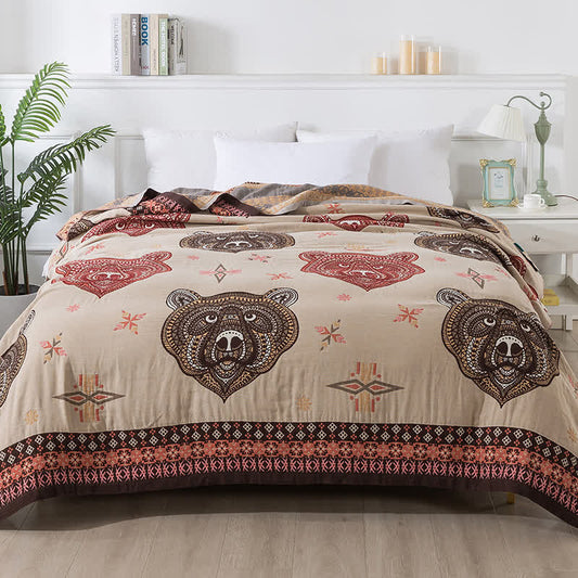Couette en gaze de coton à motif tête d'ours vintage