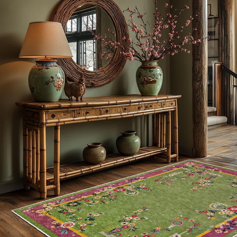 Tapis antidérapant durable avec motif floral vintage