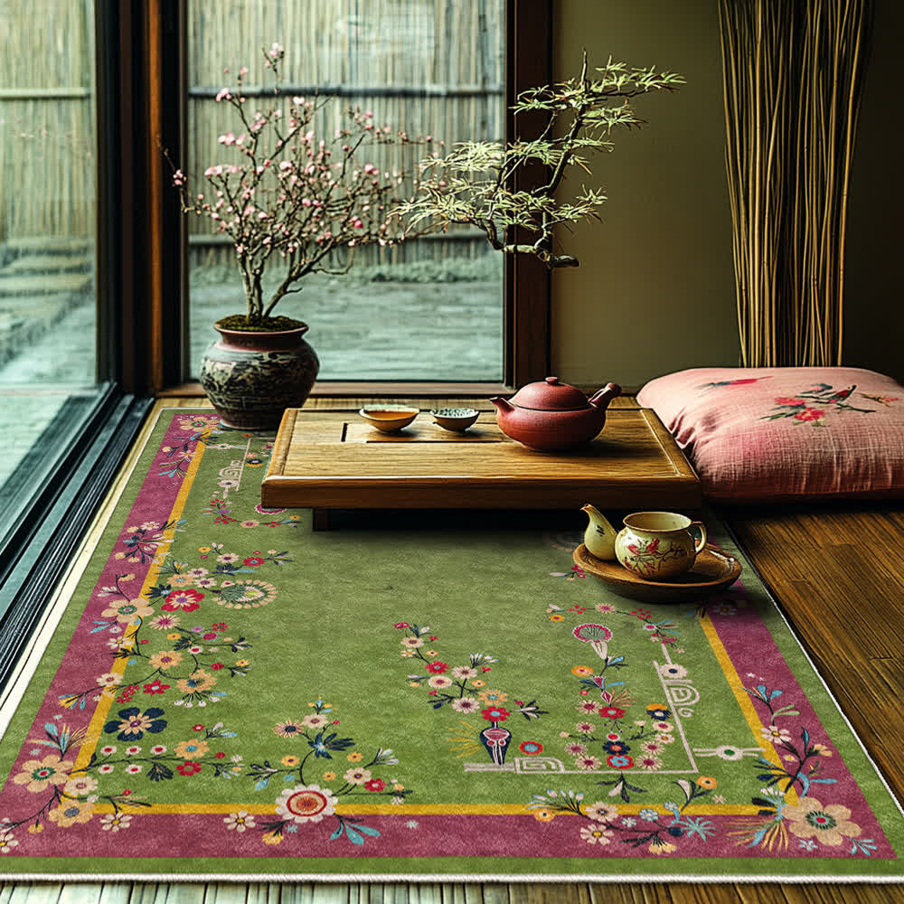 Tapis antidérapant durable avec motif floral vintage