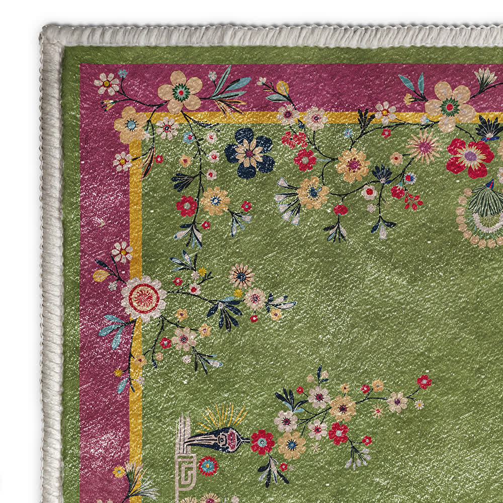 Tapis antidérapant durable avec motif floral vintage