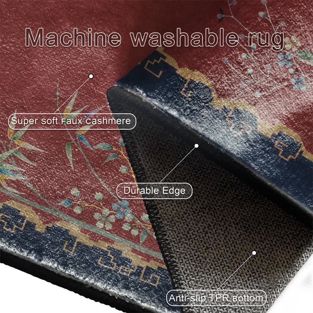 Tapis antidérapant lavable et durable de style lotus vintage
