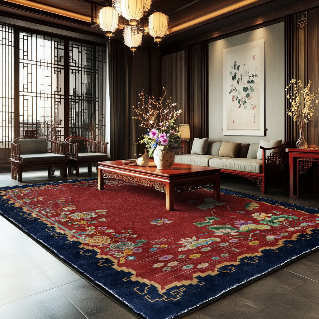 Tapis antidérapant lavable et durable de style lotus vintage