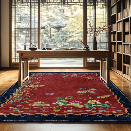 Tapis antidérapant lavable et durable de style lotus vintage
