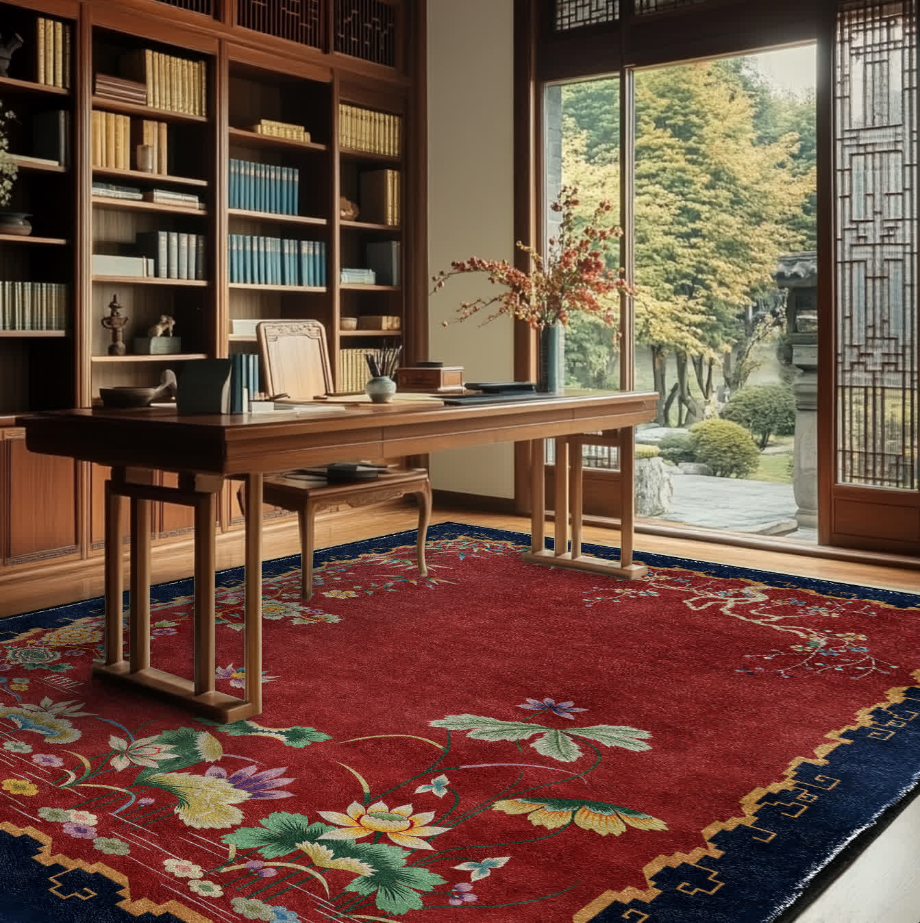 Tapis antidérapant lavable et durable de style lotus vintage