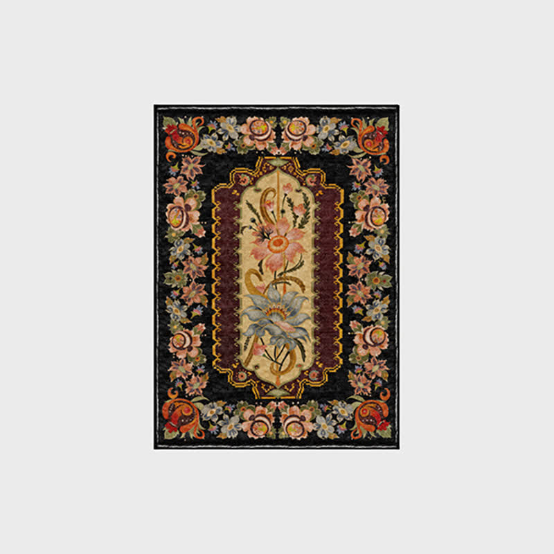 Tapis antidérapant lavable et durable de style vintage avec motif floral