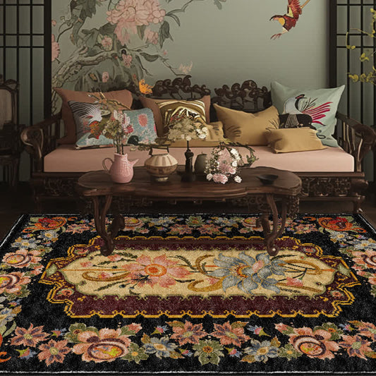 Tapis antidérapant lavable et durable de style vintage avec motif floral