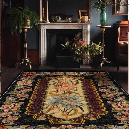 Tapis antidérapant lavable et durable de style vintage avec motif floral