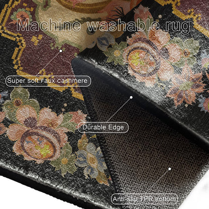 Tapis antidérapant lavable et durable de style vintage avec motif floral