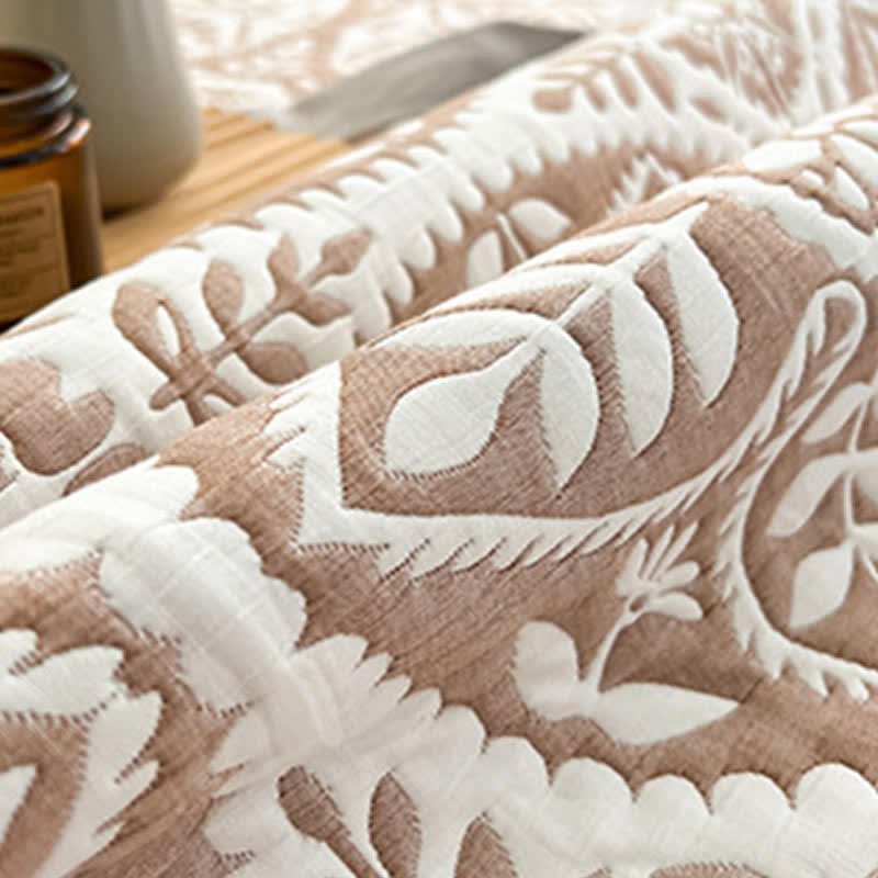 Couvre-lit jacquard à motif de feuilles géométriques