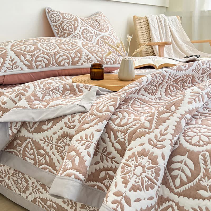 Couvre-lit jacquard à motif de feuilles géométriques