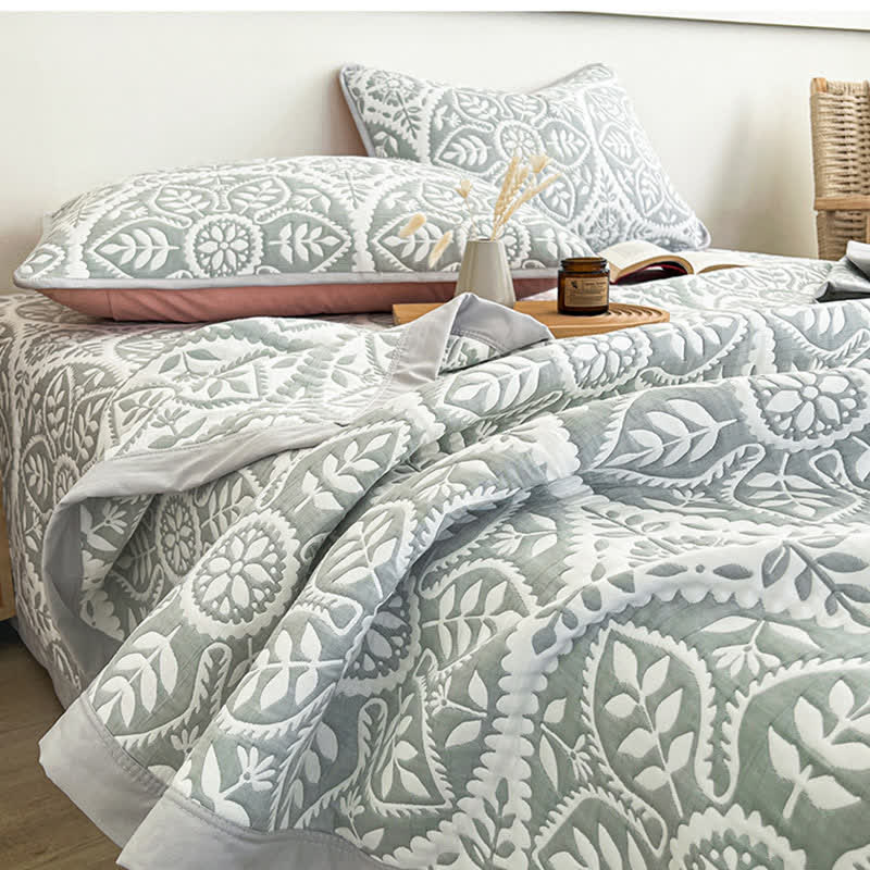 Couvre-lit jacquard à motif de feuilles géométriques