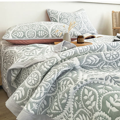 Couvre-lit jacquard à motif de feuilles géométriques