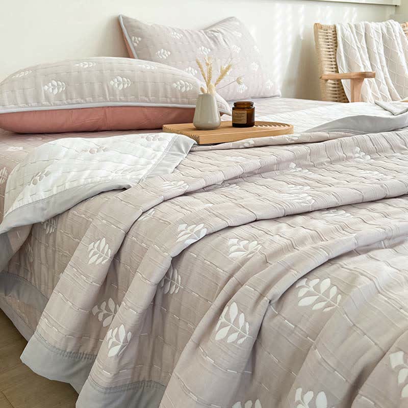 Couvre-lit jacquard doux à motif de feuilles