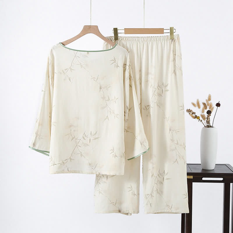 Ensemble pyjama en fibre de bambou avec imprimé bambou vintage