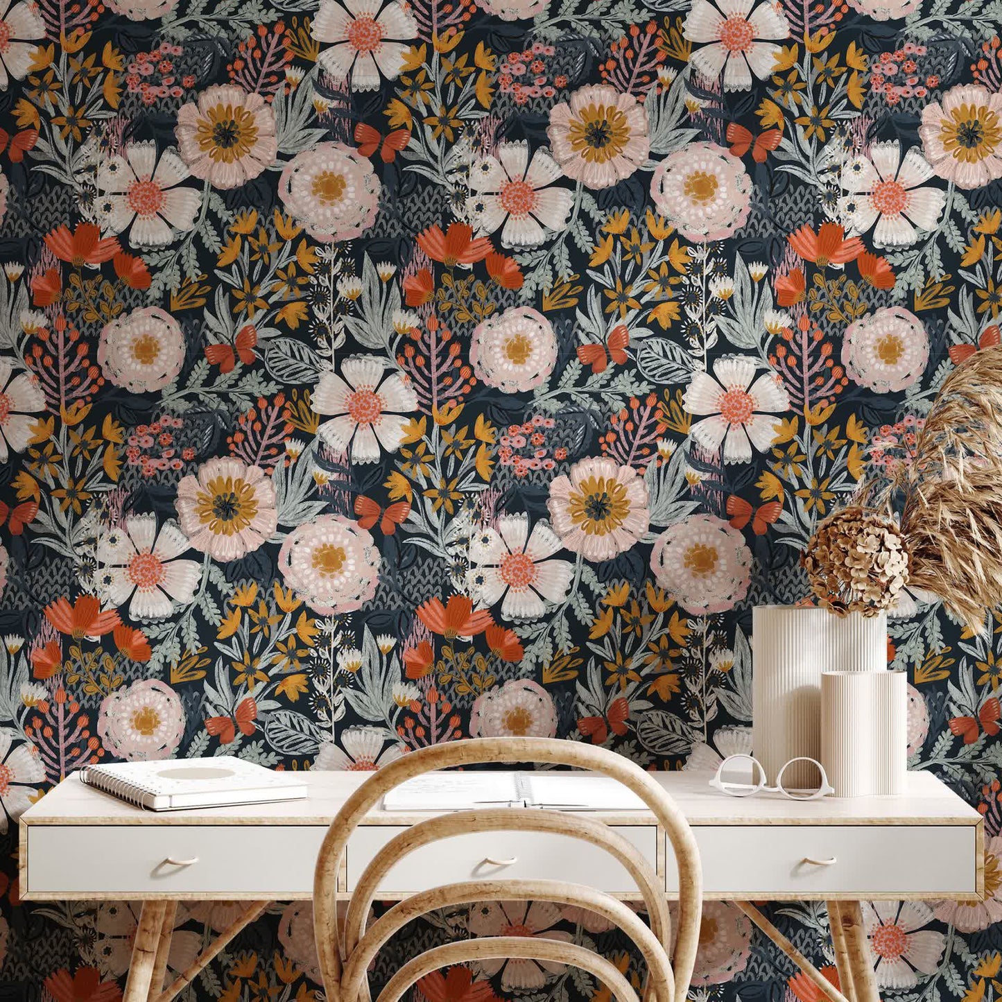 Papier peint autocollant floral élégant à faire soi-même