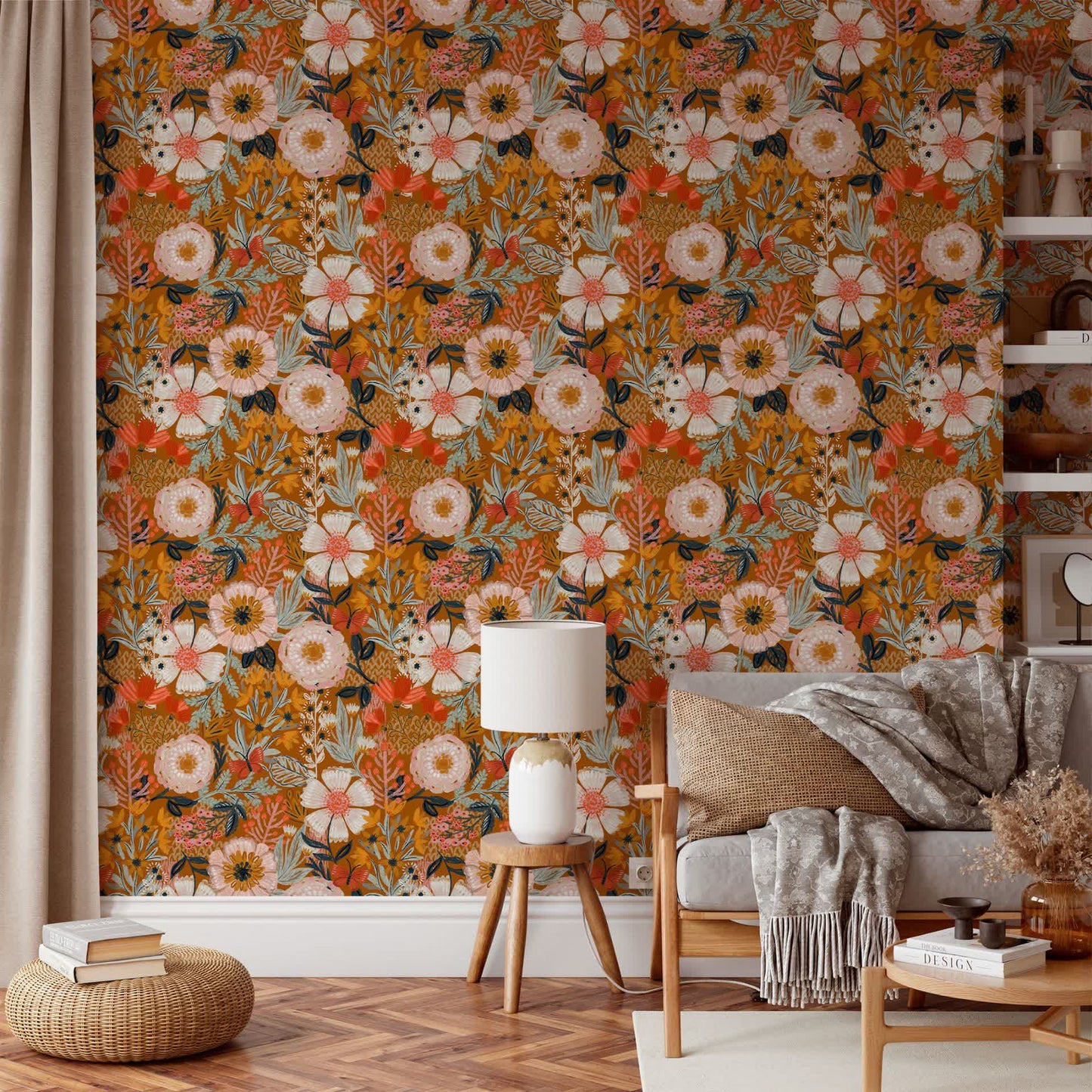 Papier peint autocollant floral élégant à faire soi-même