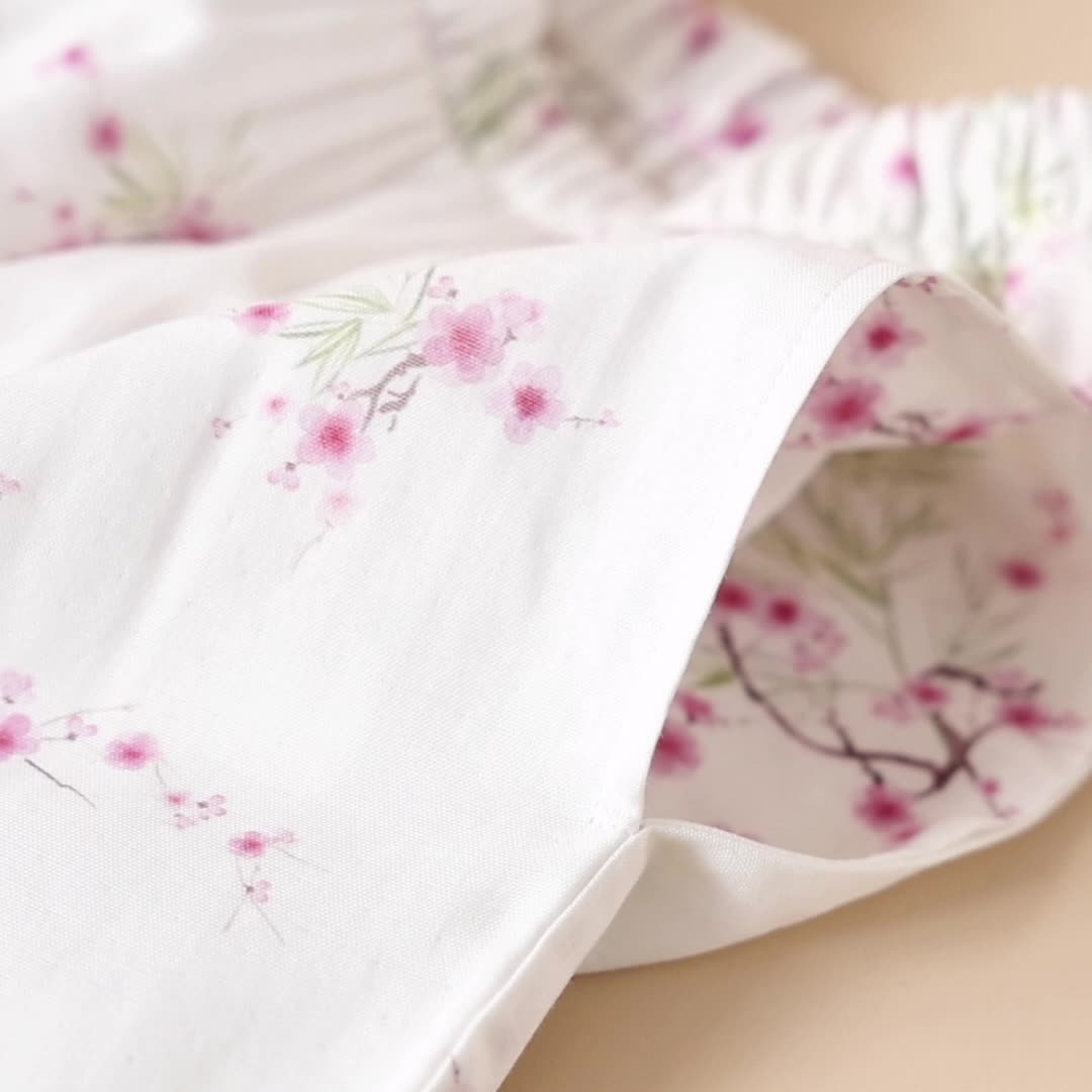 Ensemble pyjama en coton et bambou avec imprimé fleur de prunier vintage