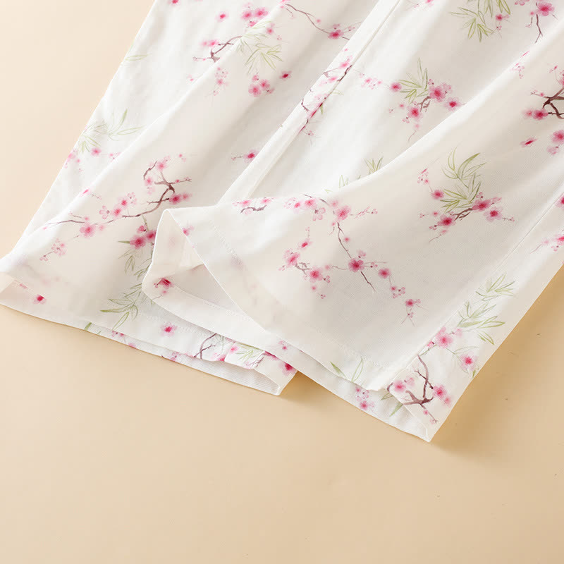 Ensemble pyjama en coton et bambou avec imprimé fleur de prunier vintage