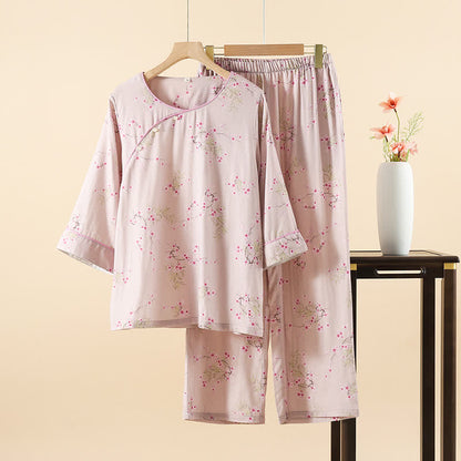 Ensemble pyjama en coton et bambou avec imprimé fleur de prunier vintage