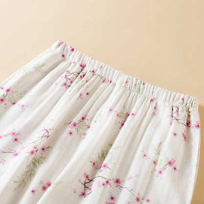 Ensemble pyjama en coton et bambou avec imprimé fleur de prunier vintage