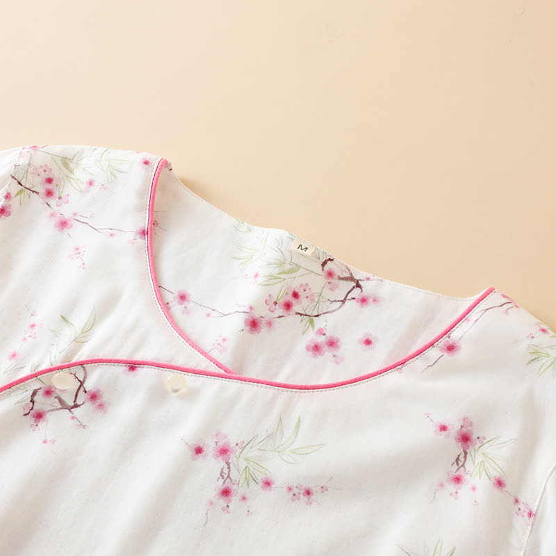 Ensemble pyjama en coton et bambou avec imprimé fleur de prunier vintage