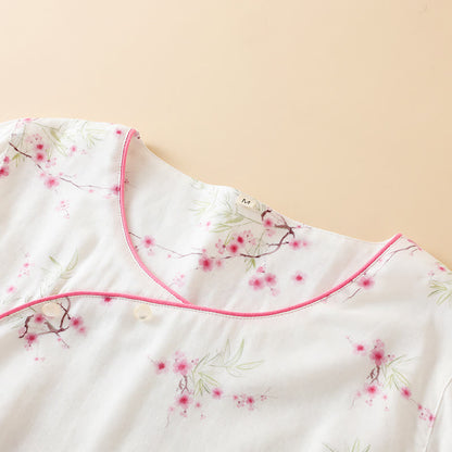 Ensemble pyjama en coton et bambou avec imprimé fleur de prunier vintage
