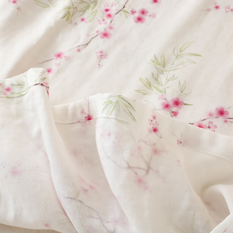 Ensemble pyjama en coton et bambou avec imprimé fleur de prunier vintage