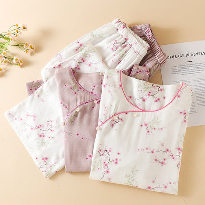 Ensemble pyjama en coton et bambou avec imprimé fleur de prunier vintage