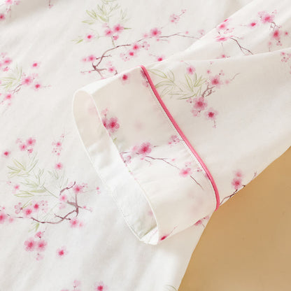 Ensemble pyjama en coton et bambou avec imprimé fleur de prunier vintage