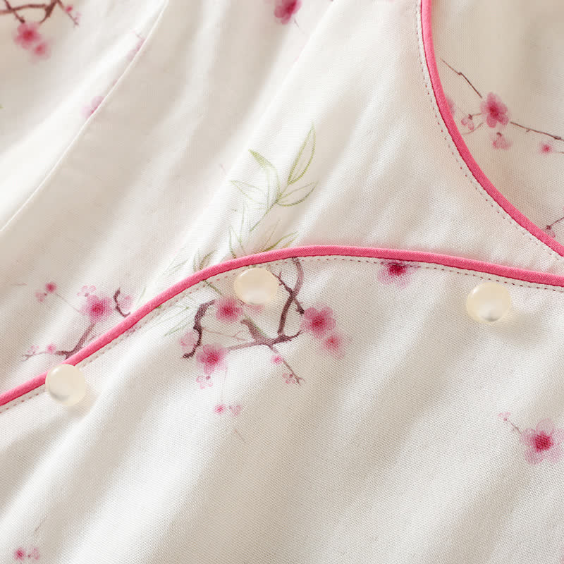 Ensemble pyjama en coton et bambou avec imprimé fleur de prunier vintage