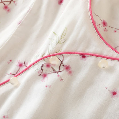 Ensemble pyjama en coton et bambou avec imprimé fleur de prunier vintage