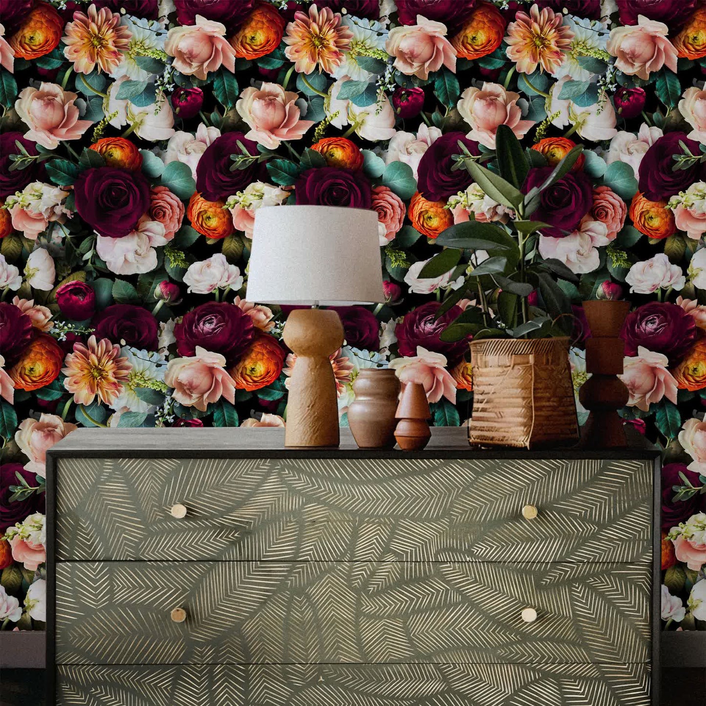 Papier peint décoratif amovible à faire soi-même avec des fleurs en fleurs